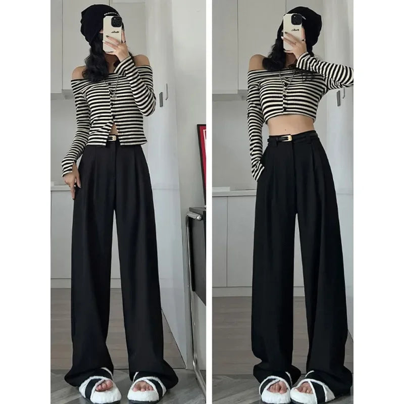 Women's wide-leg suit trousers with pockets, view 4