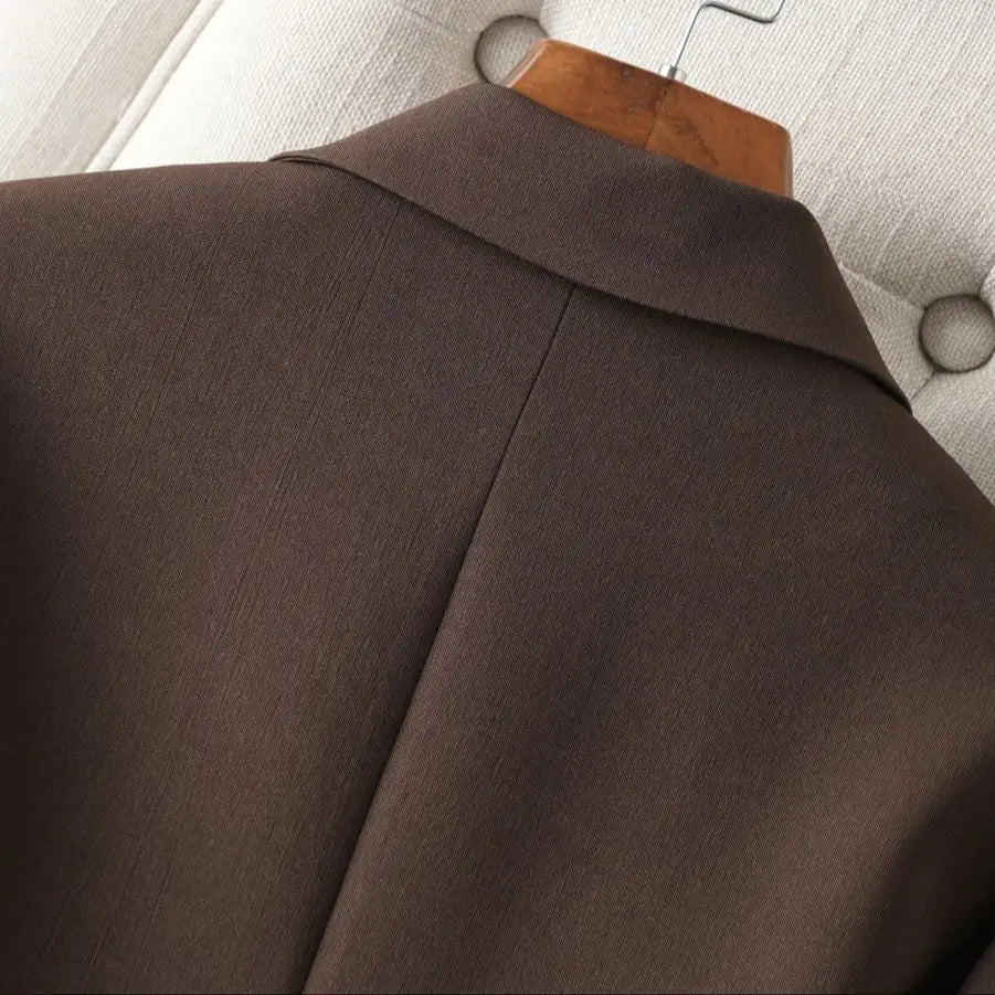 Women's single-button twill blazer in coffee, view 6