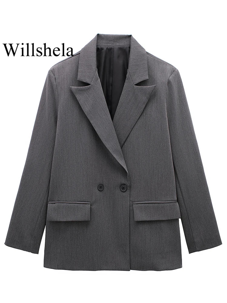 Women's double-breasted blazer with pockets, view 2