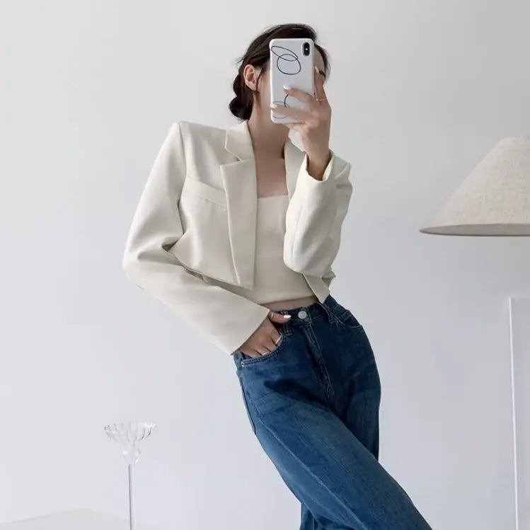 Women's open-front cropped blazer, view 7