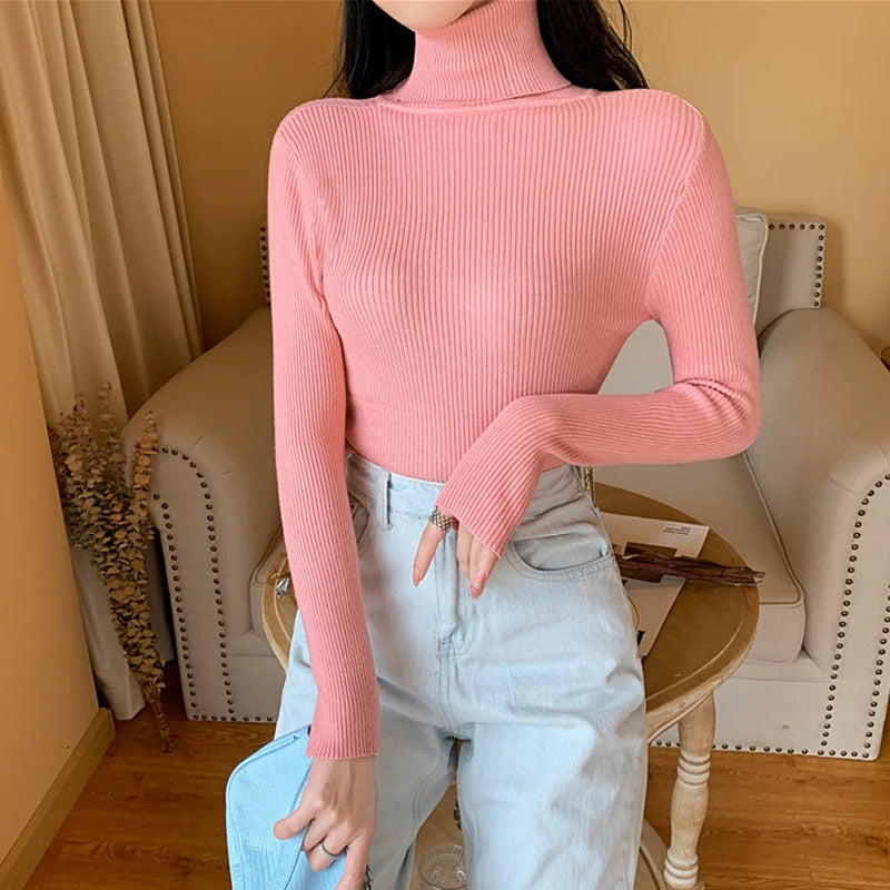 Women's ribbed foldover turtleneck sweater, view 8