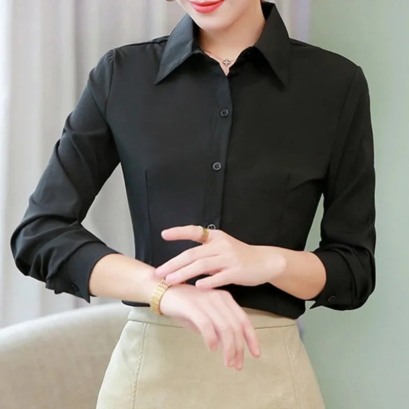 Women's fitted button-up office shirt, view 5