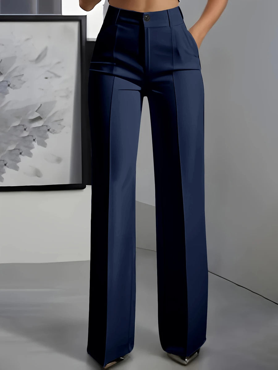 Women's pleated wide-leg trousers with front crease, view 9