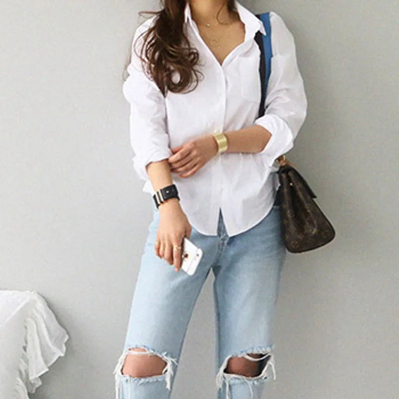 Women's classic cotton button-up shirt, view 5