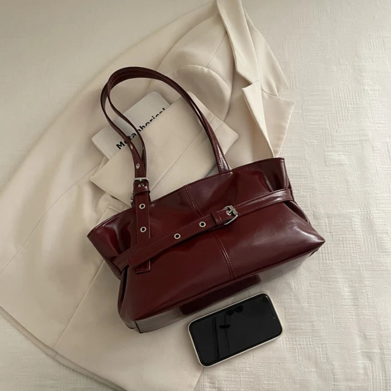 Women's minimalist faux leather work tote, view 6