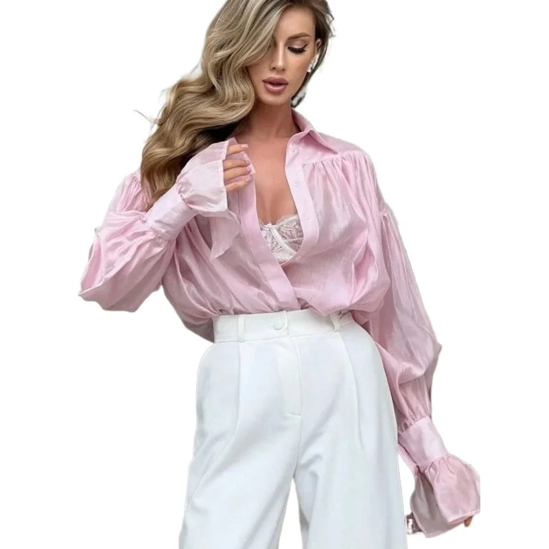 Women's flare-sleeve collared shirt, view 4