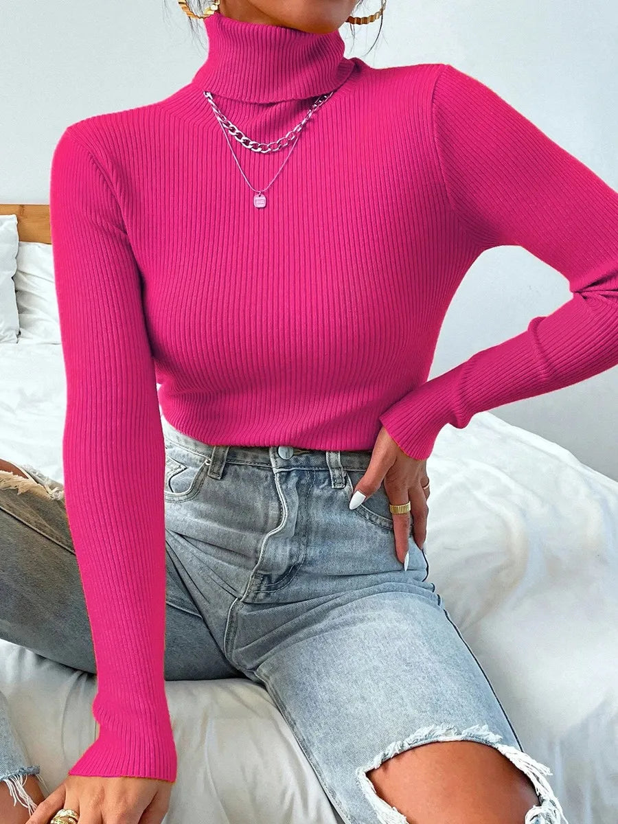 Women's ribbed foldover turtleneck sweater, view 16