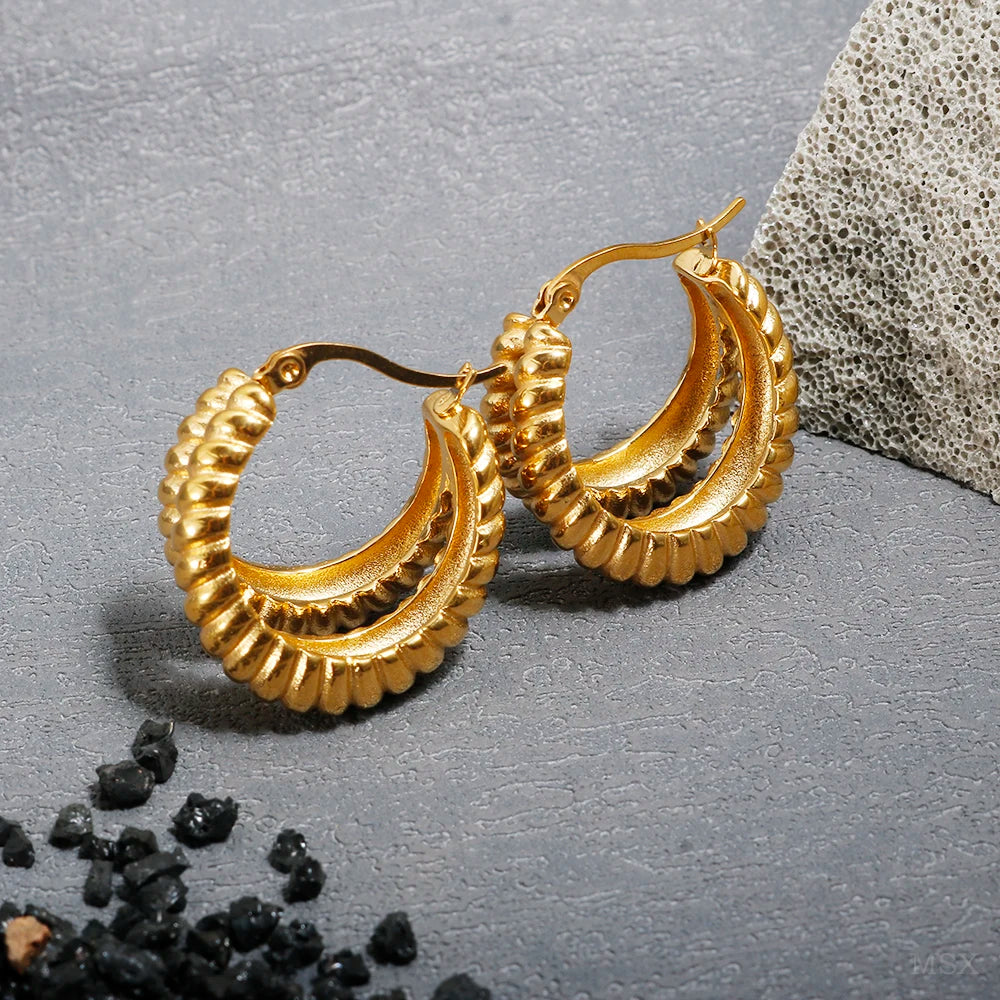 Women's twisted gold-tone hoop earrings, view 3
