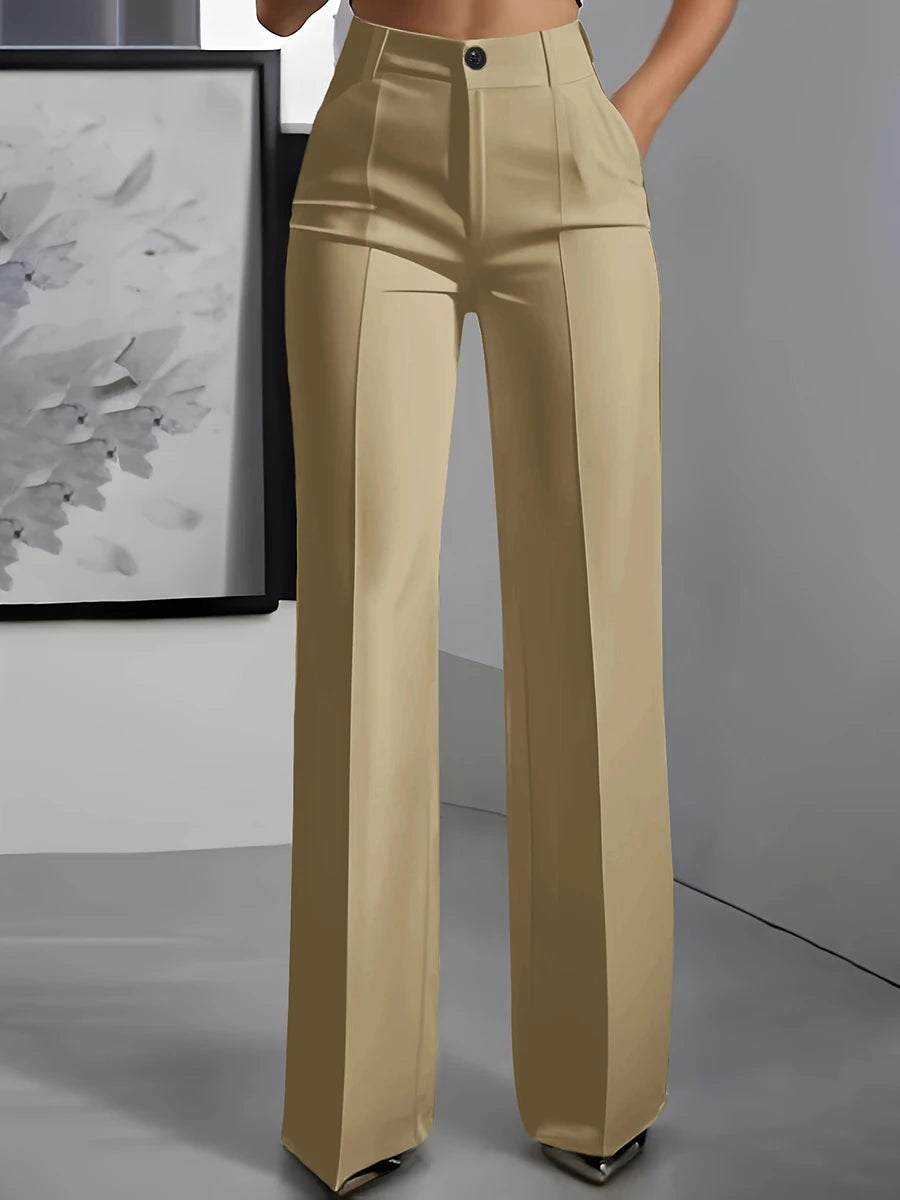 Women's pleated wide-leg trousers with front crease, view 8