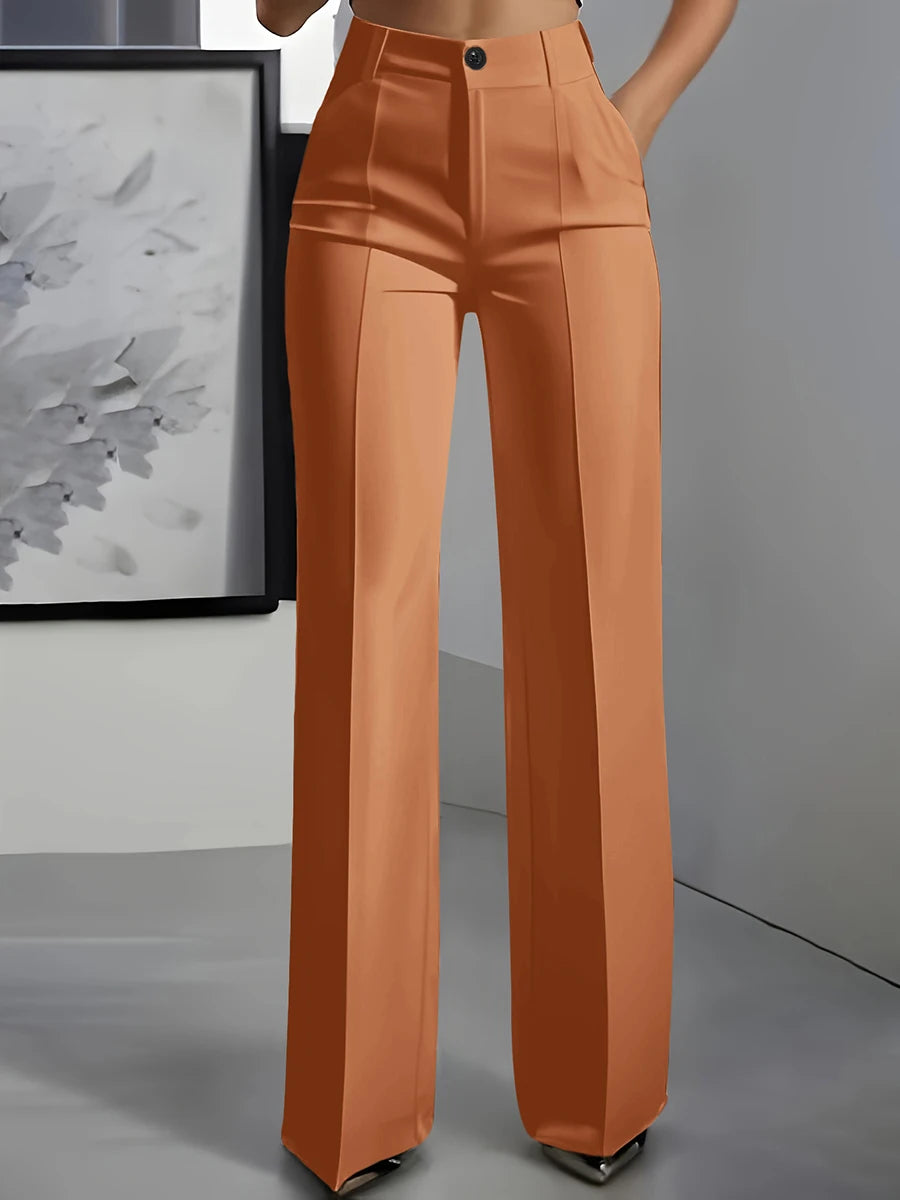 Women's pleated wide-leg trousers with front crease, view 10