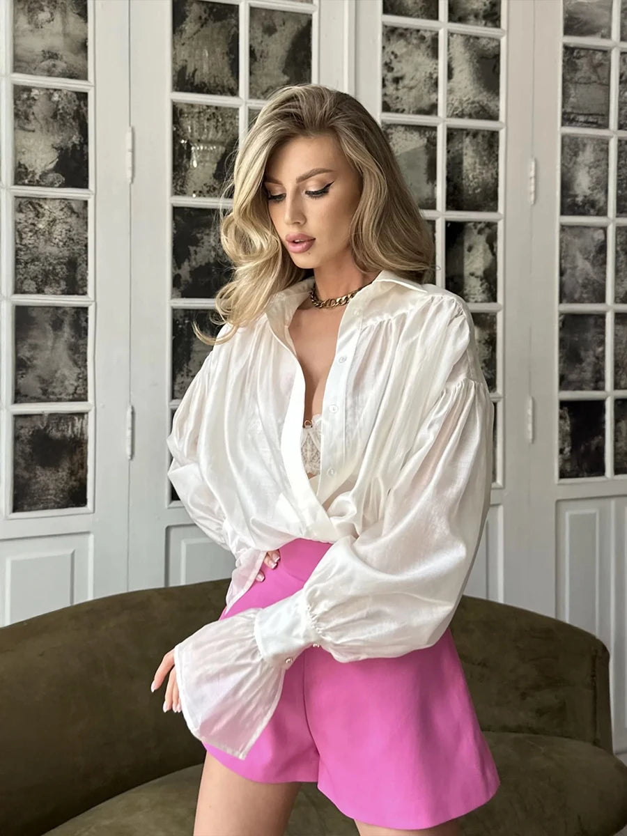 Women's flare-sleeve collared shirt, view 5