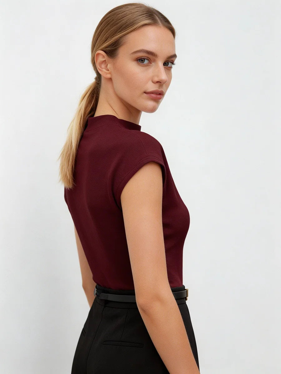 Women's mock-neck cap-sleeve stretch top, view 6
