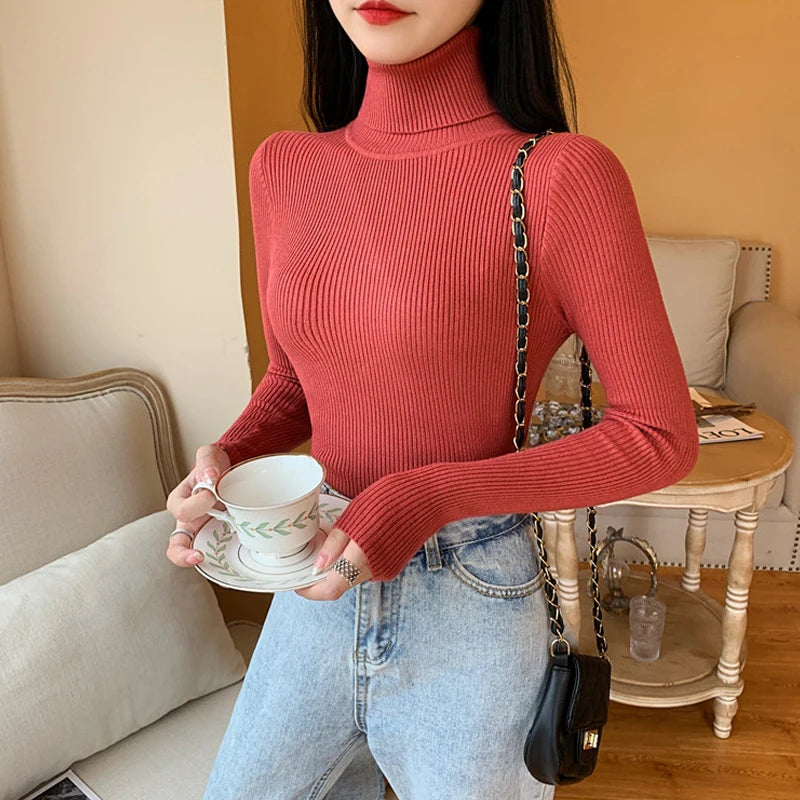 Women's ribbed foldover turtleneck sweater, view 10