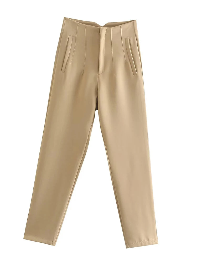 Women's high-rise straight-leg trousers, view 4
