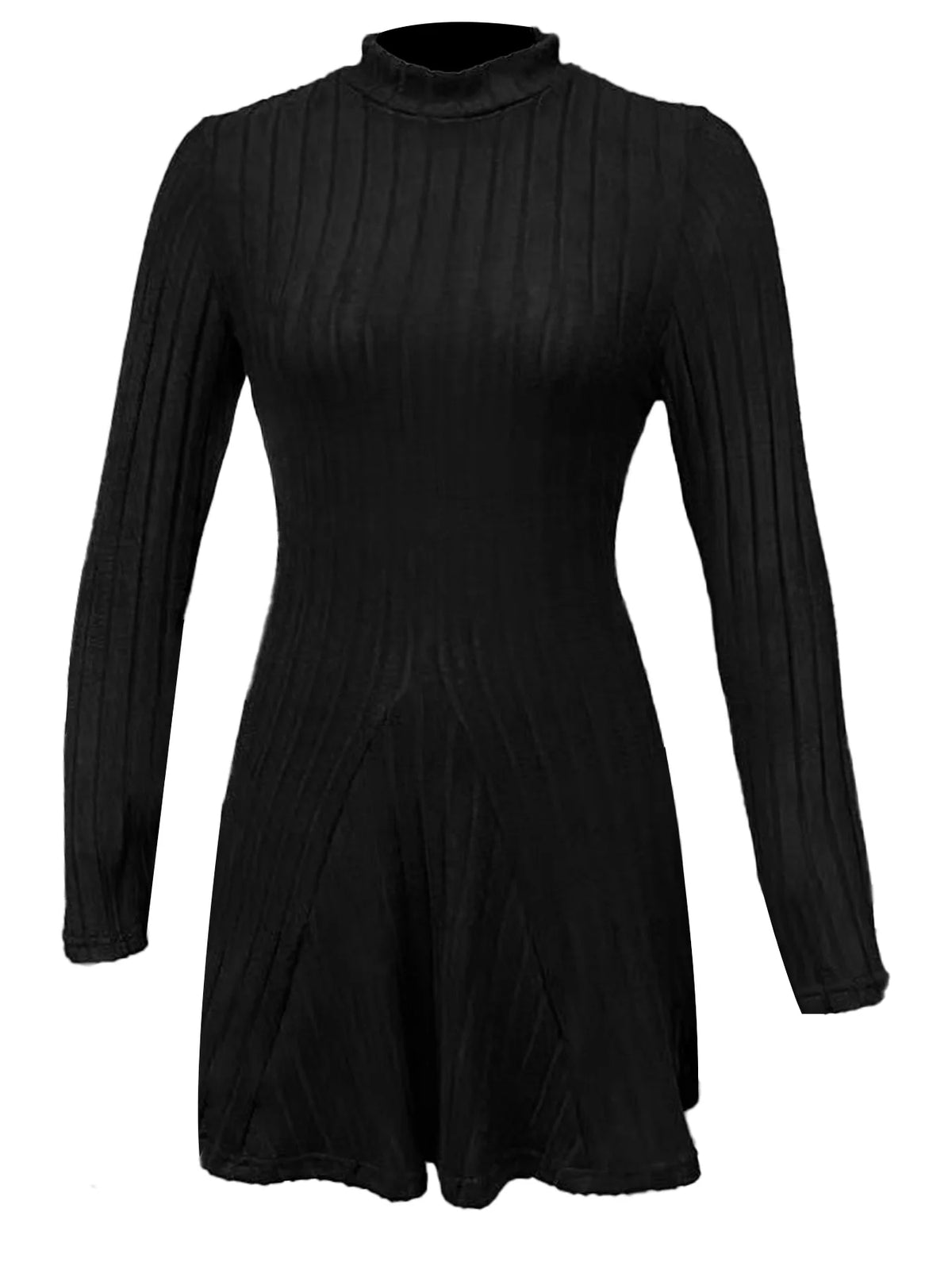 Women's mock-neck ribbed knit a-line dress, view 3