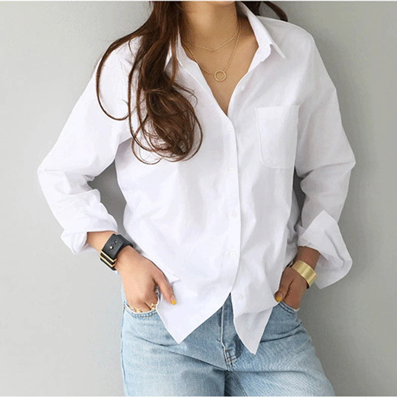 Women's classic cotton button-up shirt, view 1