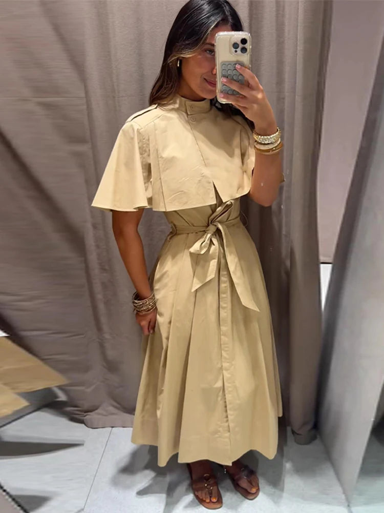Women's trench-style belted midi dress, view 1