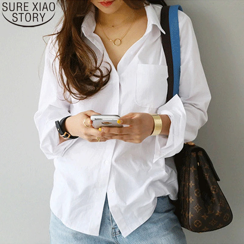 Women's classic cotton button-up shirt, view 2