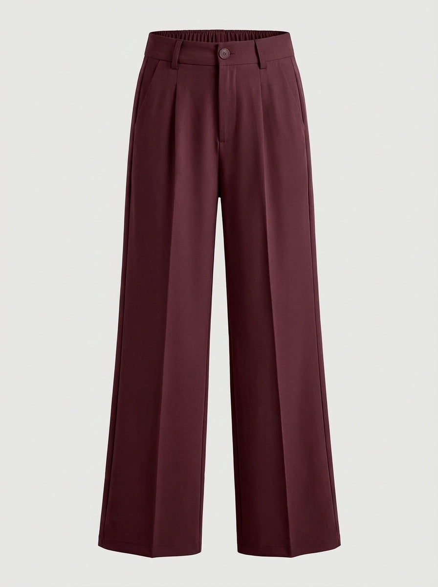 Women's pleated wide-leg trousers with front crease in wine, view 6
